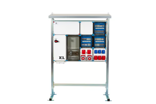 Byggestrømstavle med flere CEE-udtag og jordfejlsikring IP44 klassificeret